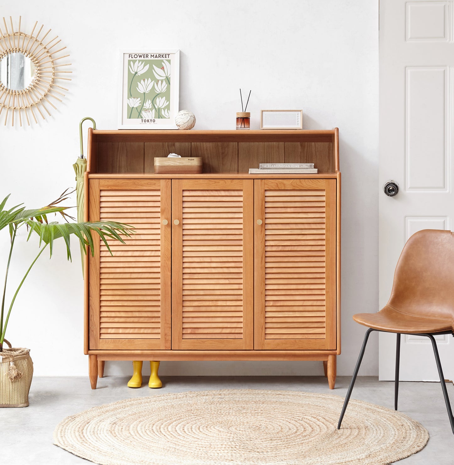 100% Solid Wood Storage Cabinet with Three Doors (Natural)