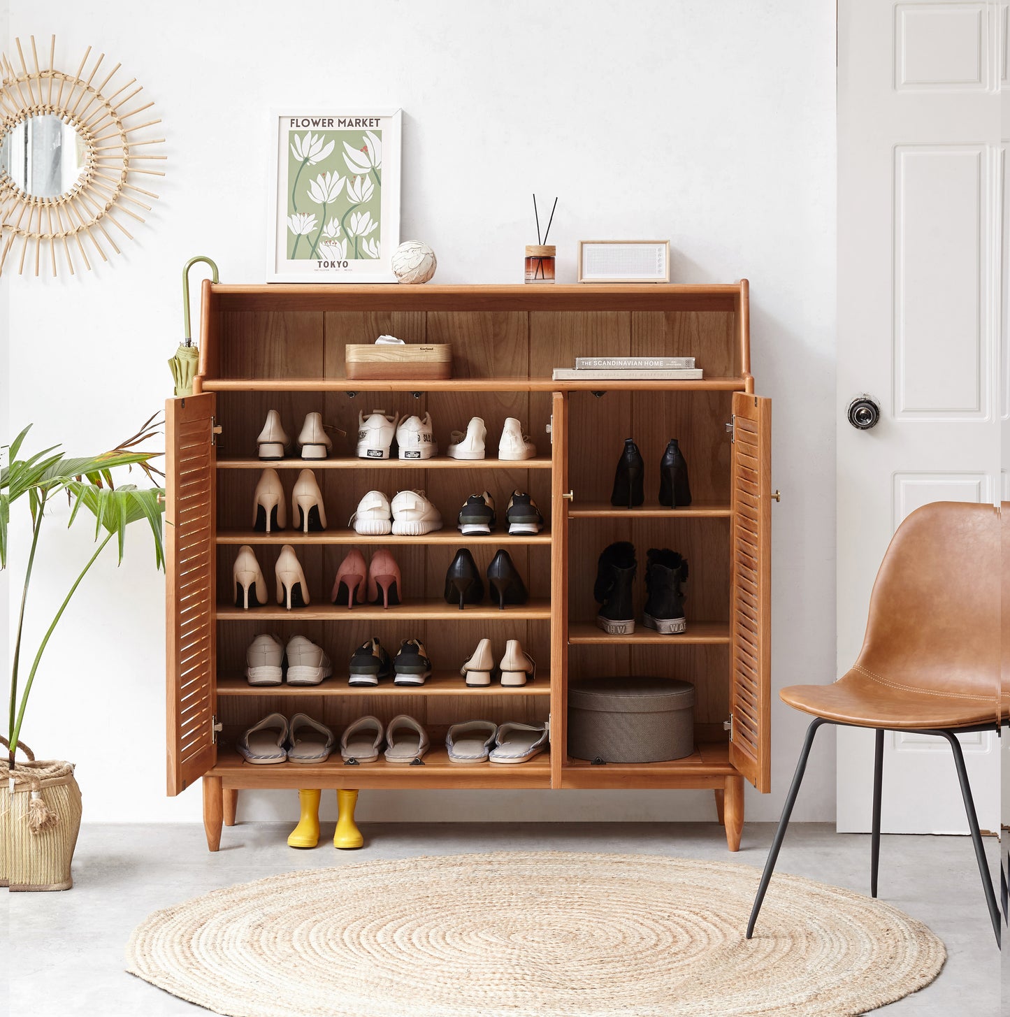 100% Solid Wood Storage Cabinet with Three Doors (Natural)