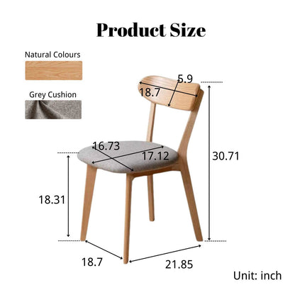 100%Oak Wood Upholstered Dining Chairs,  Oak Wood Kitchen Chairs with Wide Rounded Backrest