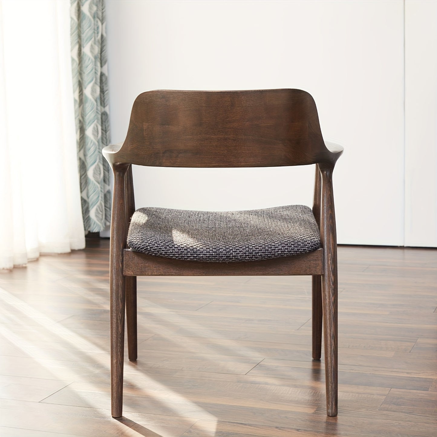 Arm Chair Walnut Finish Hiroshima Chair Walnut Color (Cotton and Linen /PU Material)