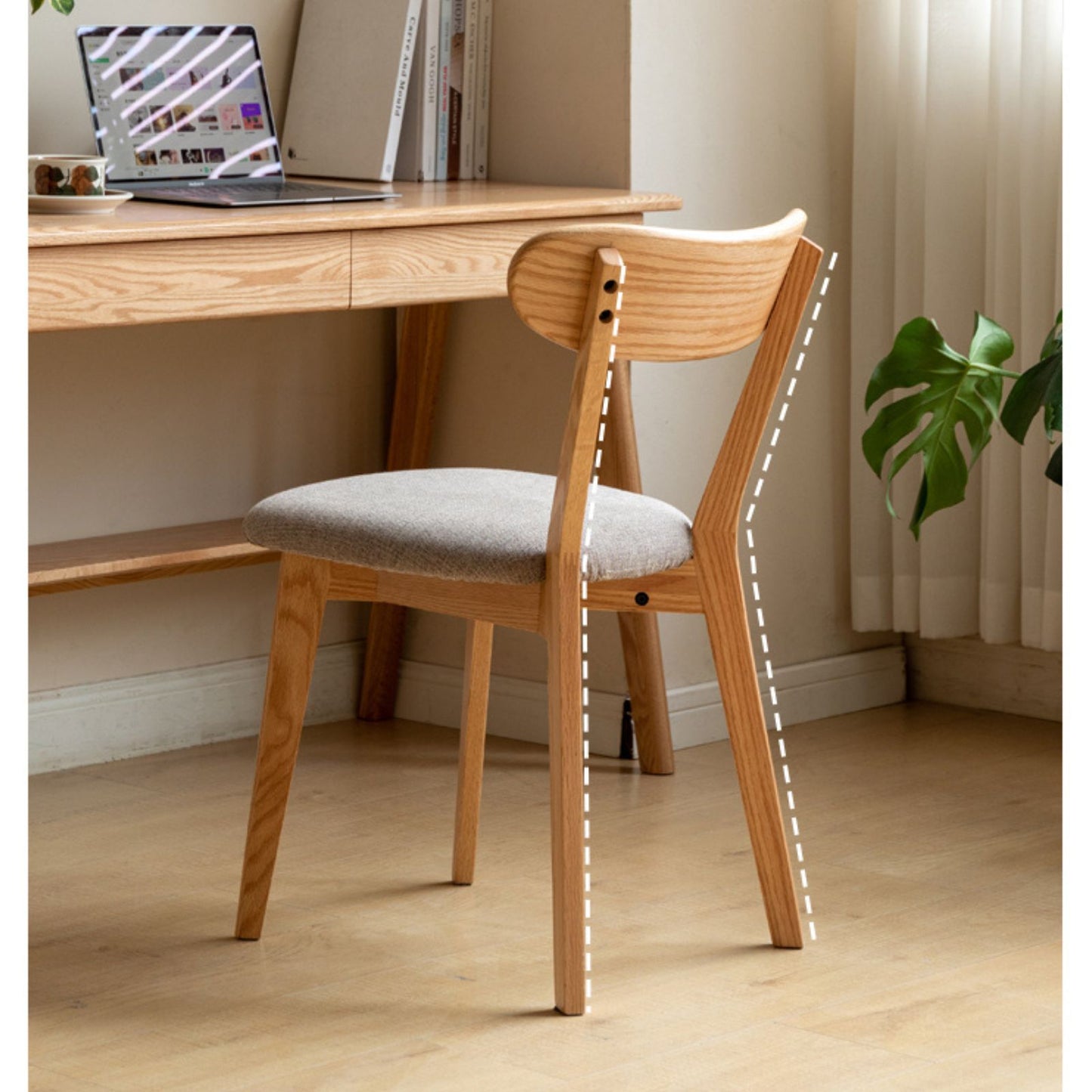 100%Oak Wood Upholstered Dining Chairs,  Oak Wood Kitchen Chairs with Wide Rounded Backrest