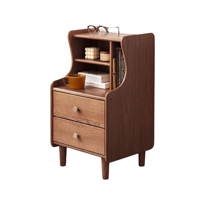 100% Solid Wood Nightstand Three-compartment nightstand Side Table (Natural/Walnut)