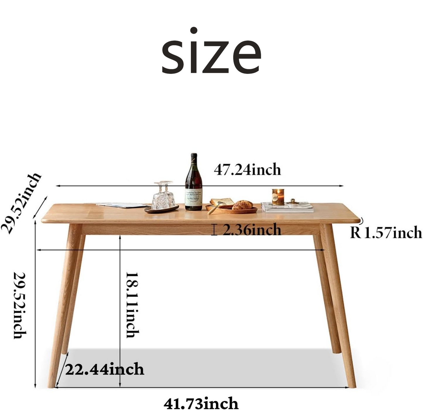 100% Solid Wood Dining Table Kitchen Table with Rounded Corner (Natural)