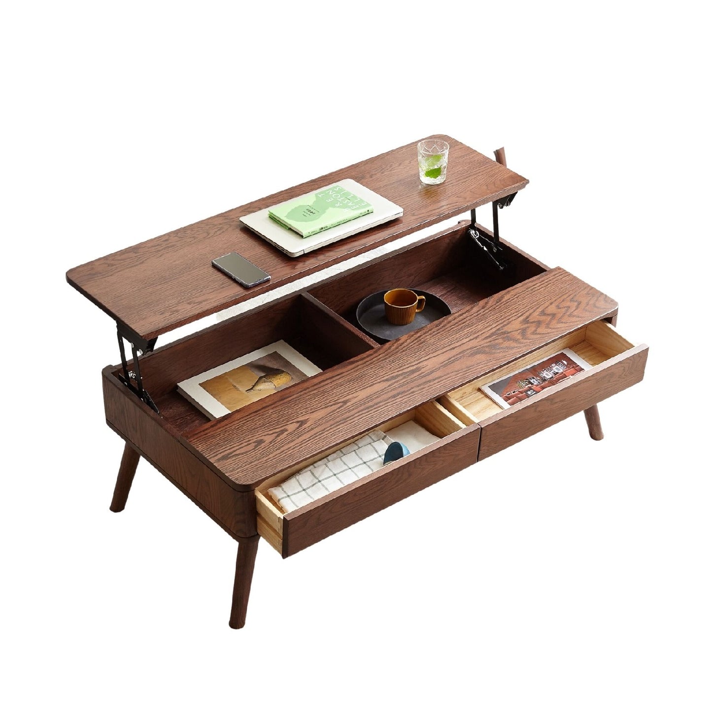 100% Solid Oak Lift Top Coffee Table with Storage Shelf Natural / Walnut Colour (39.37"/ 47.24")