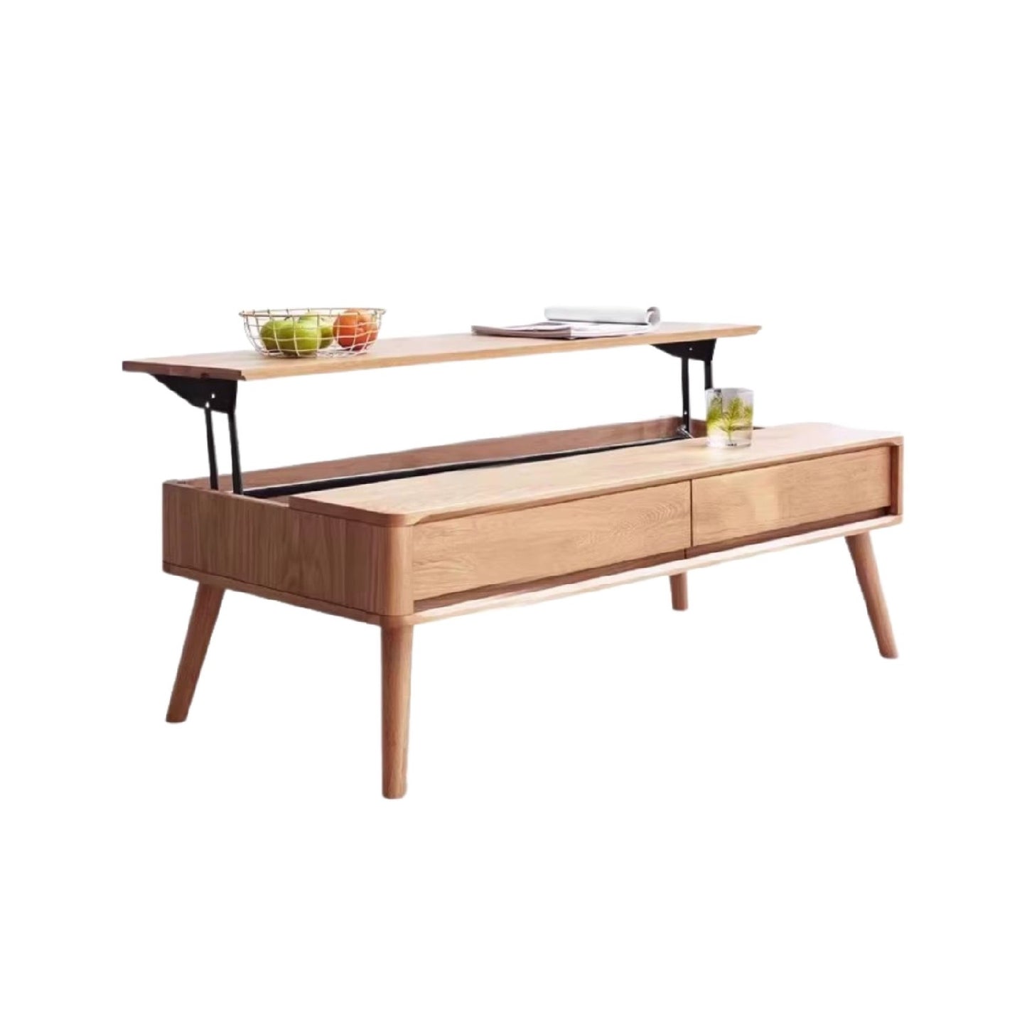 100% Solid Oak Lift Top Coffee Table with Storage Shelf Natural / Walnut Colour (39.37"/ 47.24")