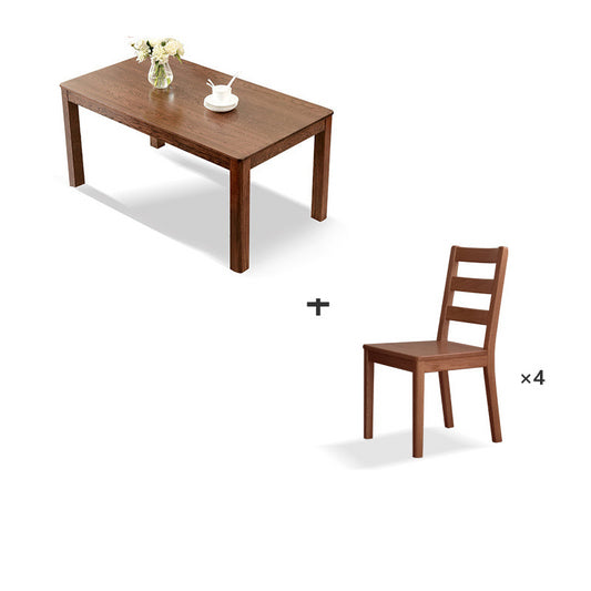 100% Solid Wood Simple Dining Table and Chairs Set (Walnut)