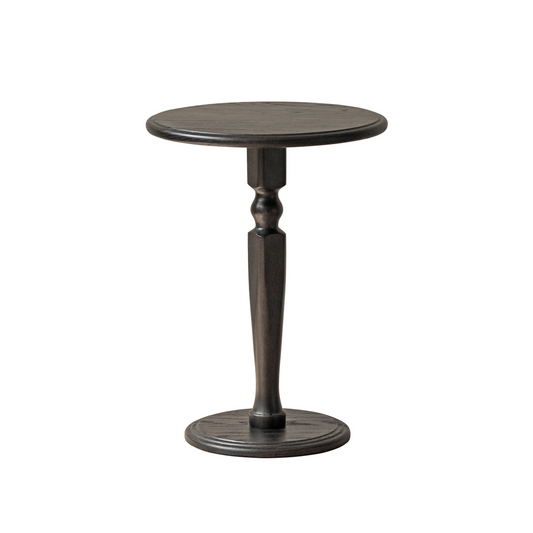 100% Solid Wood Round Side Table for Small Spaces (Black)