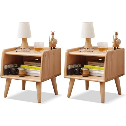 2 PCS 100% Solid Oak Wood Nightstand (Natural)