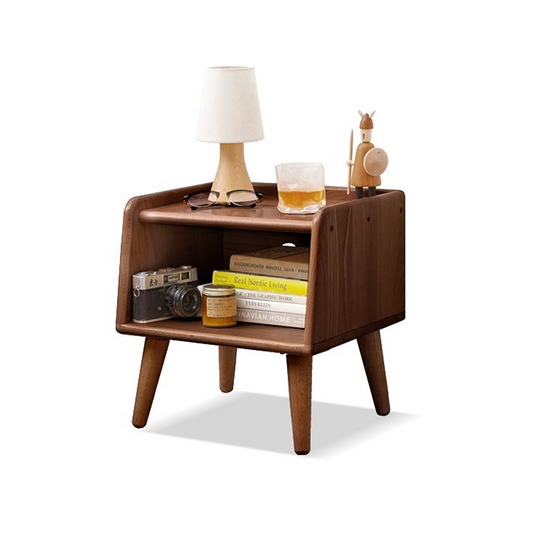 100% Solid Wood Bedside Table, Small Nightstand (Natural/Walnut)