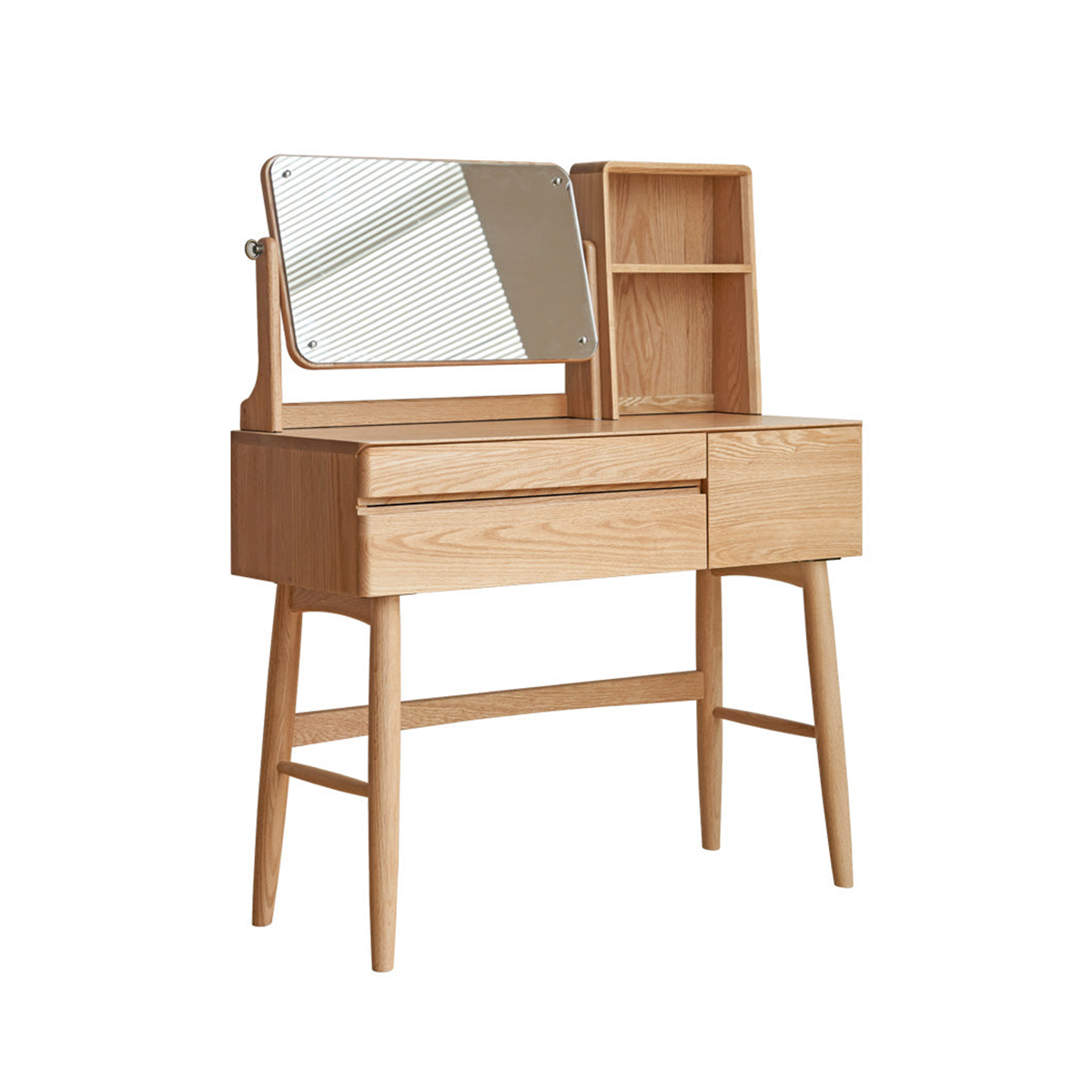 Simple Solid Wood Makeup Table with Cosmetic Mirror and Organizer (Natural)