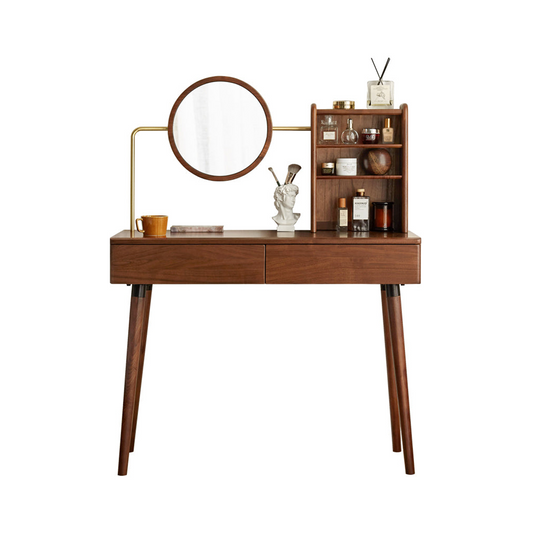 Mid-Century Classic Solid Wood Vanity Table with Vanity Mirror and Drawers (Walnut)