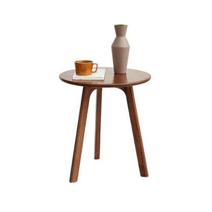 100% Solid Wood Side Table Round, End Table (Natural / Walnut)