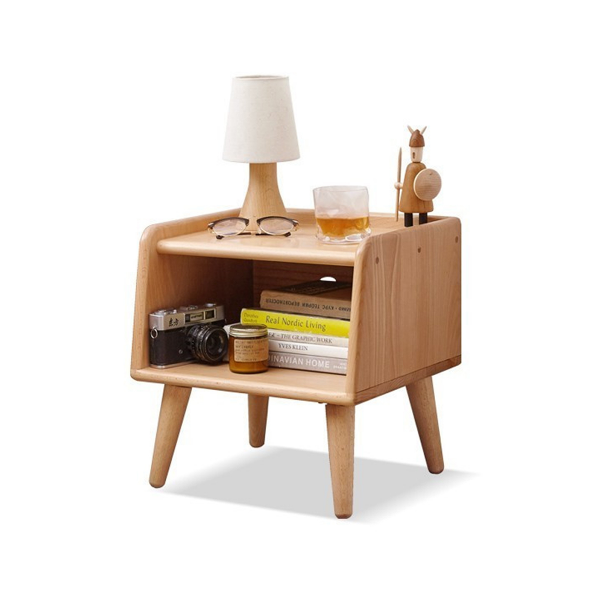 100% Solid Wood Bedside Table, Small Nightstand (Natural/Walnut)