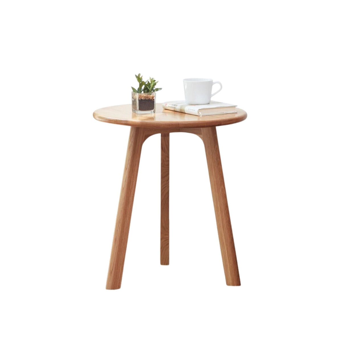 100% Solid Wood Side Table Round, End Table (Natural / Walnut)-LD