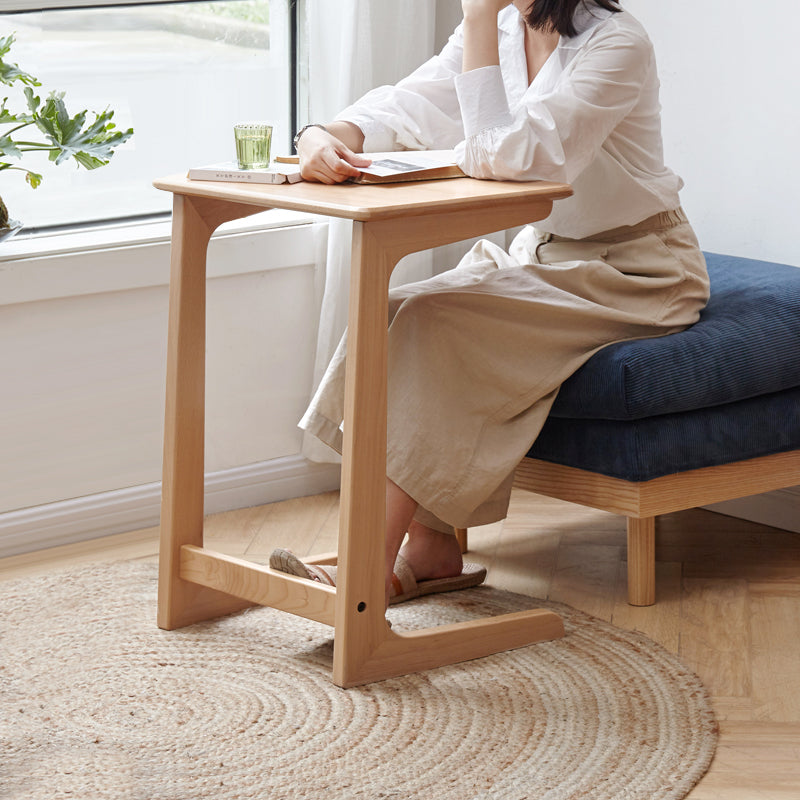 100% Solid Wood C-shaped Side Table for Small Spaces (Natural)