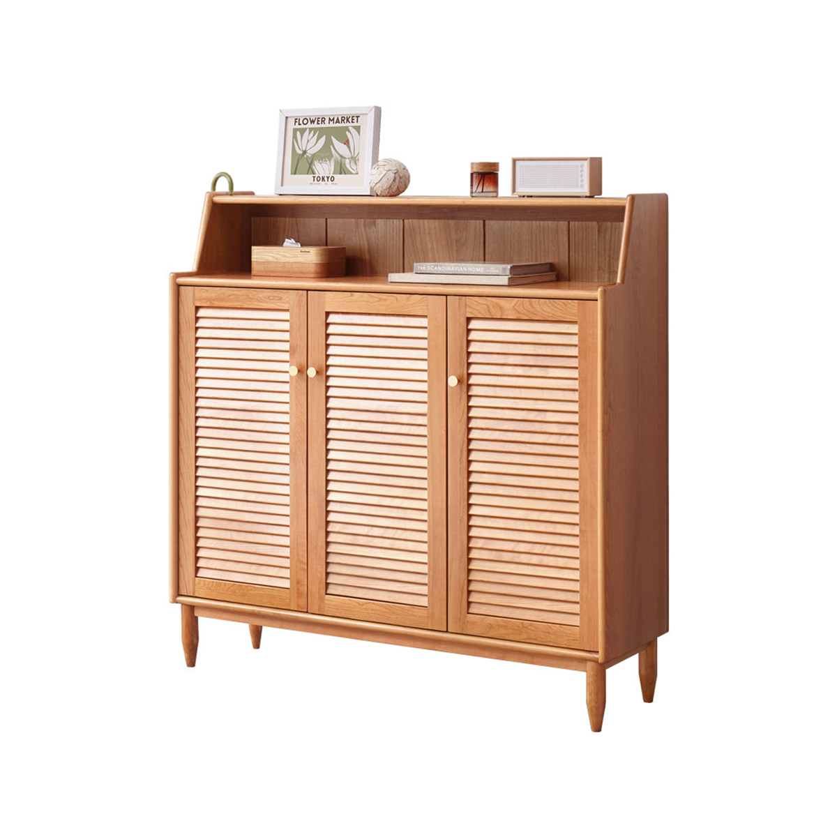 100% Solid Wood Storage Cabinet with Three Doors (Natural)