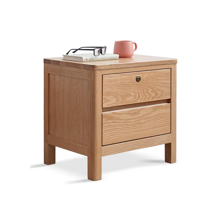 100% Solid Wood Bedside Table Locking Design Modern Minimalist Nightstand (Natural)